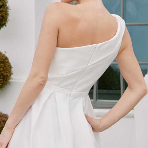 New A-Line Maxi Bridal Satin Dress w/ Asymmetrcial Neck & Side Pockets NX E469 - Picture 8 of 9
